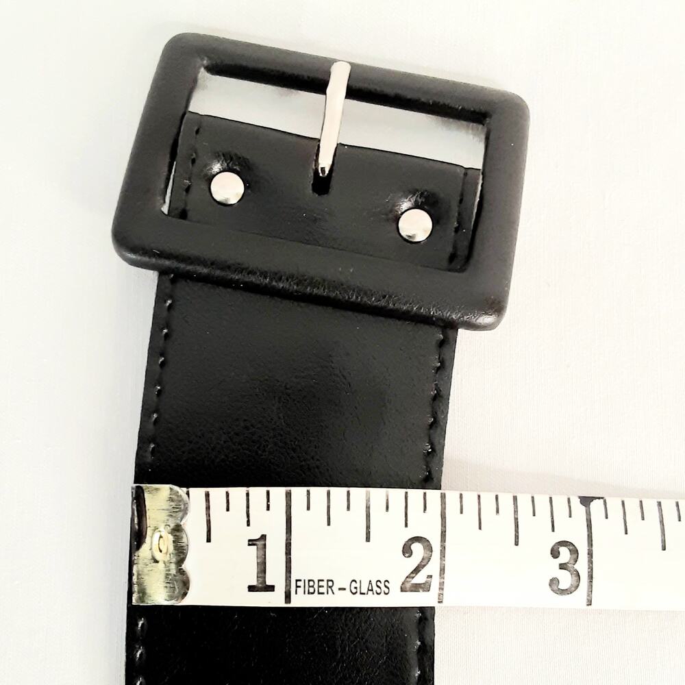 💎Womens Black Wide Angled Belt Size Medium Faux Leather Minimalist - Picture 12 of 12